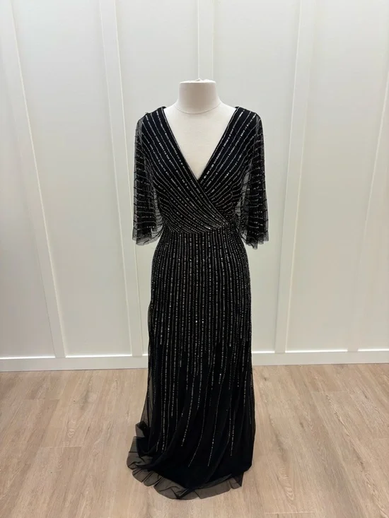 Adrianna Papell Black Beaded V‑Neck Maxi Dress - Picture 1 of 3
